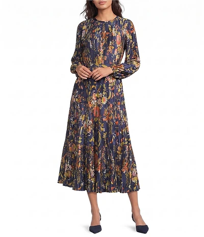 Current Air Floral Pleated Tiered Midi Dress