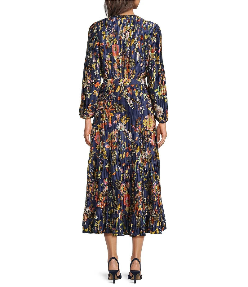 Current Air Floral Pleated Tiered Midi Dress