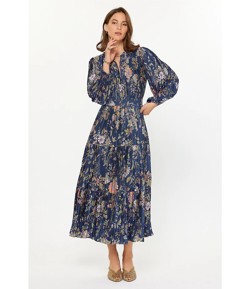 Current Air Floral Pleated Tiered Midi Dress