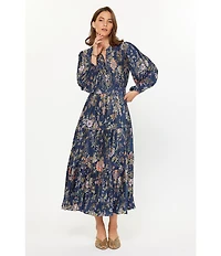 Current Air Floral Pleated Tiered Midi Dress