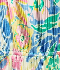 Current Air Floral Pleated V-Neck Cap Sleeve A-Line Maxi Dress