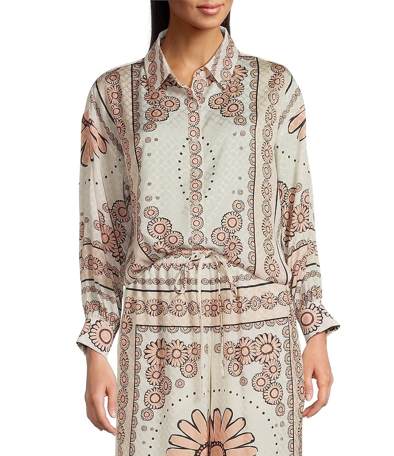 Current Air Floral Print Point Collar Long Sleeve Button Front Coordinating Shirt