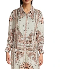 Current Air Floral Print Point Collar Long Sleeve Button Front Coordinating Shirt