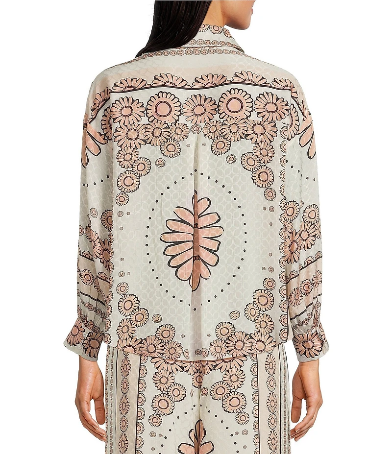 Current Air Floral Print Point Collar Long Sleeve Button Front Coordinating Shirt
