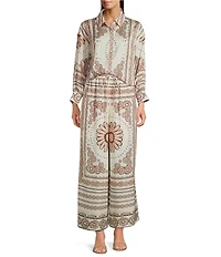 Current Air Floral Print Point Collar Long Sleeve Button Front Coordinating Shirt