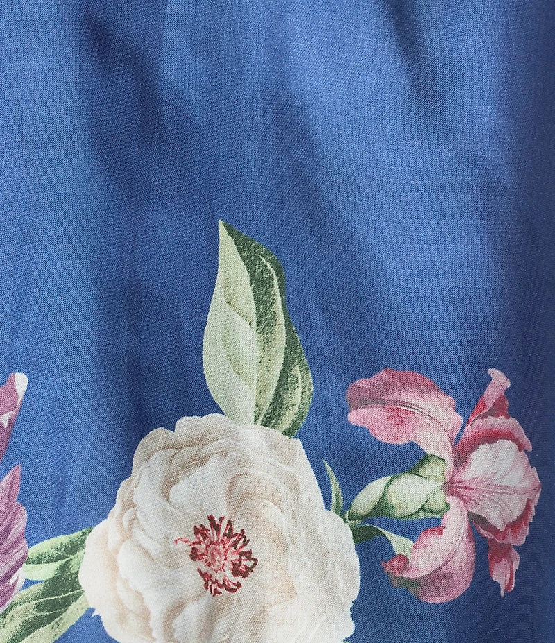 Current Air Floral Satin Ruffle Collar Long Sleeve Top