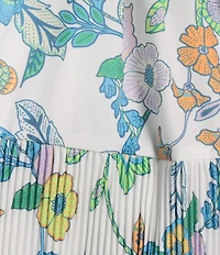 Current Air Floral Split V-Neck 3/4 Puff Sleeve Tiered A-Line Midi Dress