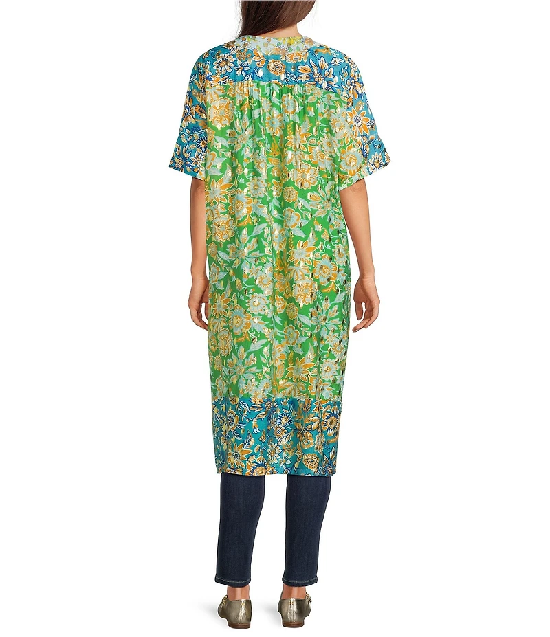 Current Air Foil Printed Short Sleeve Open Front Kimono