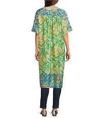 Current Air Foil Printed Short Sleeve Open Front Kimono