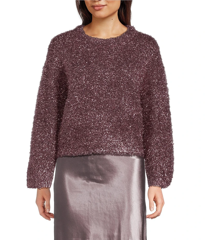 Current Air Fuzzy Lurex Bell Sleeve Boxy Sweater