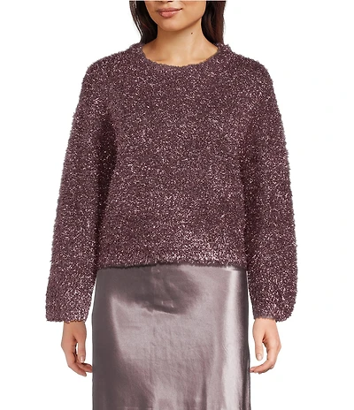 Current Air Fuzzy Lurex Bell Sleeve Boxy Sweater