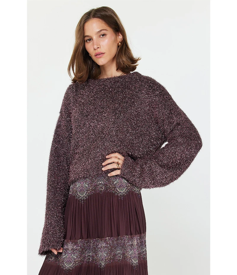 Current Air Fuzzy Lurex Bell Sleeve Boxy Sweater