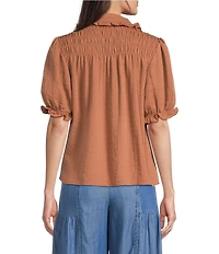 Current Air Half Sleeve Smocked Picot Point Collar Top