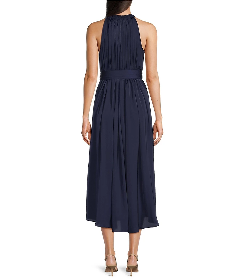 Current Air Halter Tie Waist Pleated Midi Dress