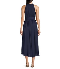 Current Air Halter Tie Waist Pleated Midi Dress