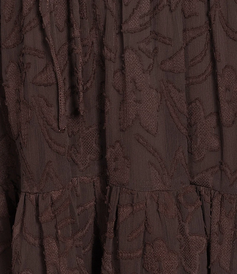 Current Air Jacquard Overlay V-Neck Long Sleeve Midi Dress