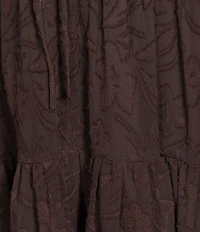 Current Air Jacquard Overlay V-Neck Long Sleeve Midi Dress