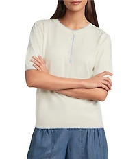 Current Air Knit Contrast Edge Short Sleeve Henley Top