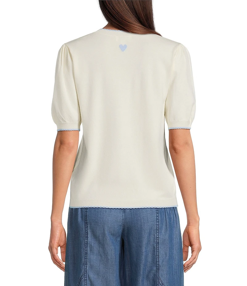 Current Air Knit Contrast Edge Short Sleeve Henley Top