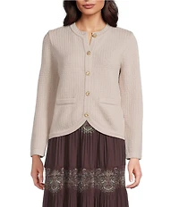 Current Air Knit Crew Neck Long Sleeve Button Front Cardigan