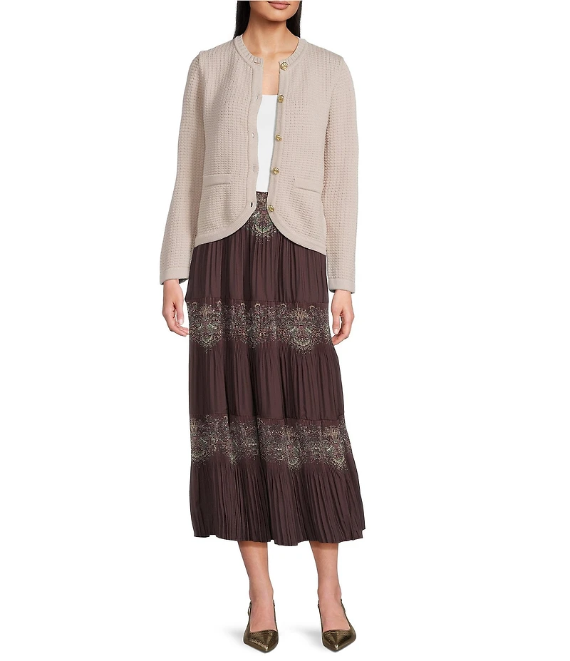 Current Air Knit Crew Neck Long Sleeve Button Front Cardigan