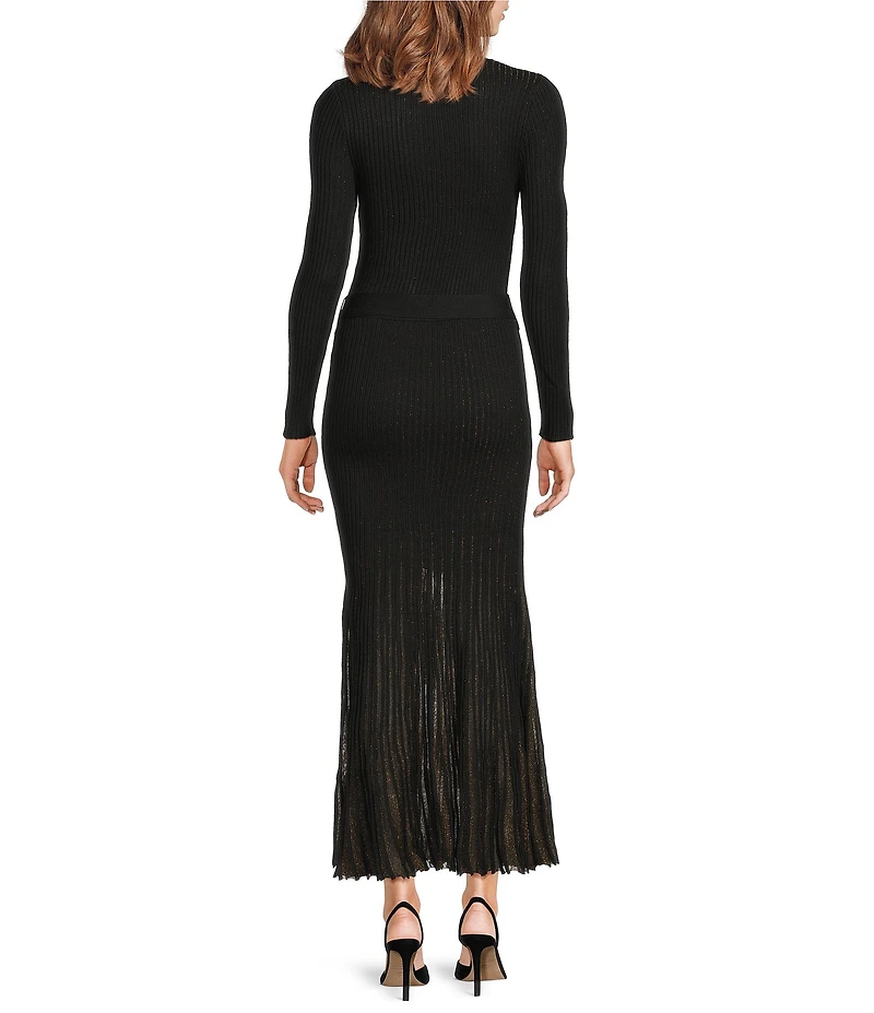 Current Air Knit Crew Neck Long Sleeve Contrast Godet Maxi Dress