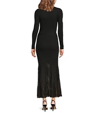 Current Air Knit Crew Neck Long Sleeve Contrast Godet Maxi Dress