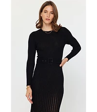 Current Air Knit Crew Neck Long Sleeve Contrast Godet Maxi Dress