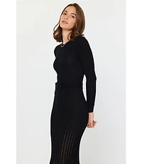 Current Air Knit Crew Neck Long Sleeve Contrast Godet Maxi Dress