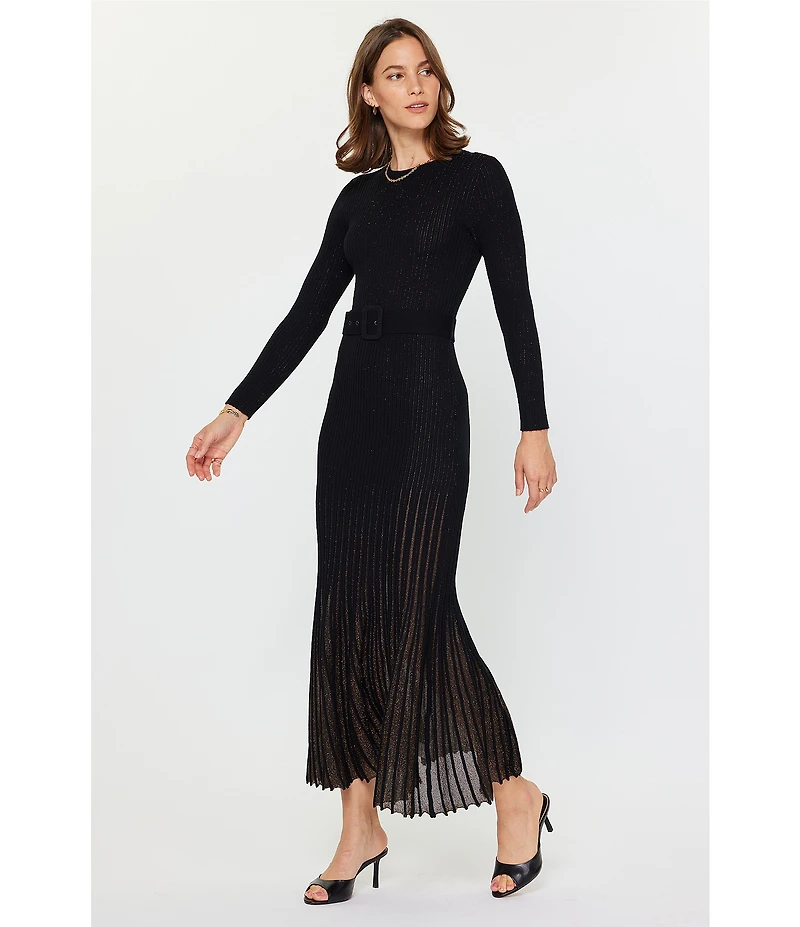 Current Air Knit Crew Neck Long Sleeve Contrast Godet Maxi Dress