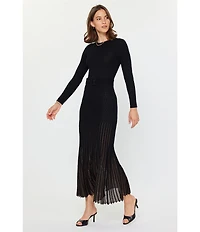 Current Air Knit Crew Neck Long Sleeve Contrast Godet Maxi Dress