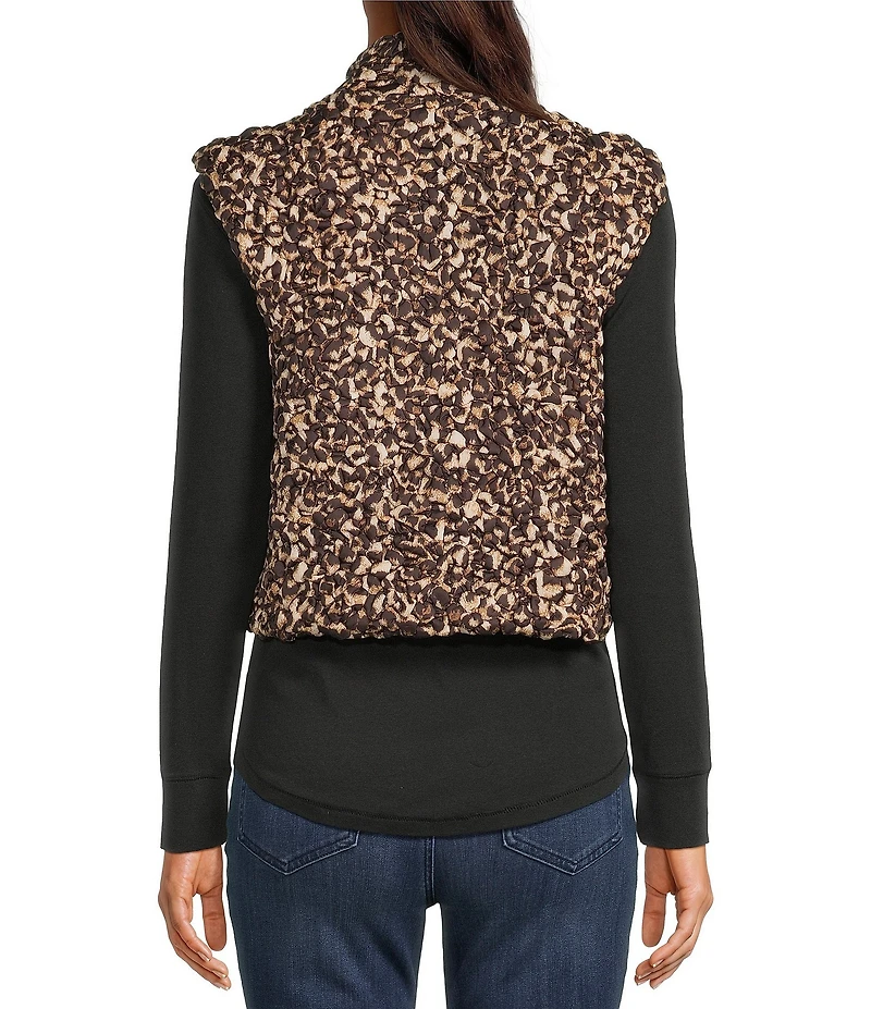 Current Air Leopard Print Textured High Neck Boxy Vest