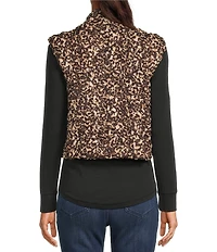 Current Air Leopard Print Textured High Neck Boxy Vest