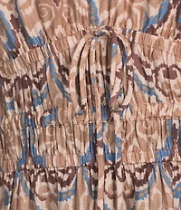 Current Air Medallion Print V-Neck Long Sleeve Pleated Midi Dress