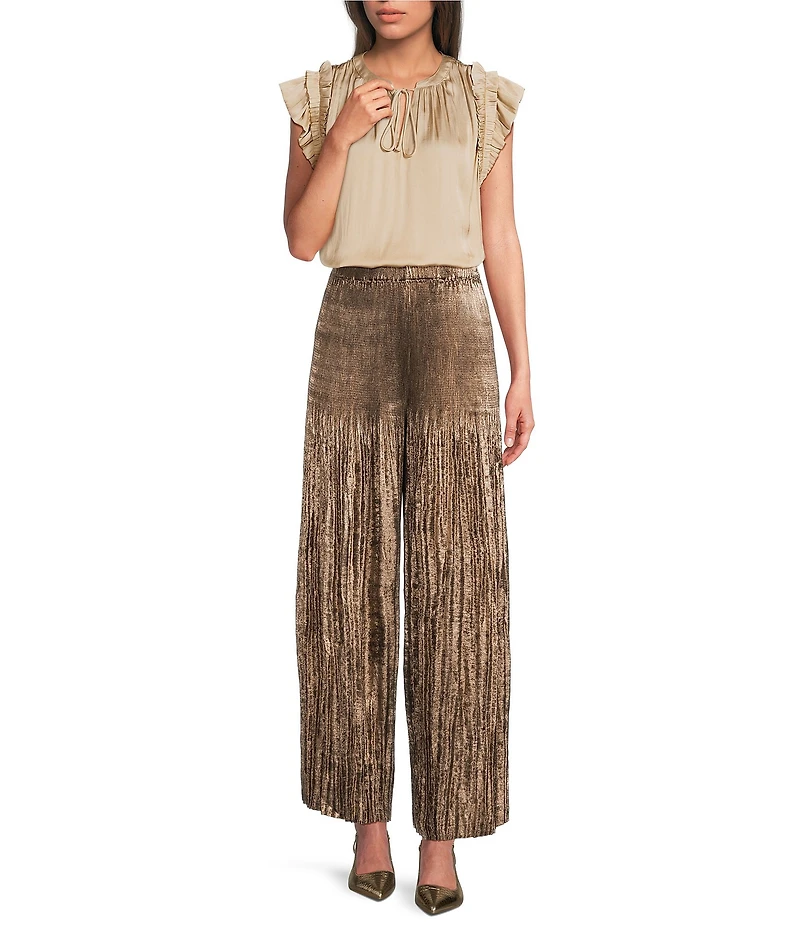 Current Air Metallic Shimmery Release Pleat Wide Leg Pants