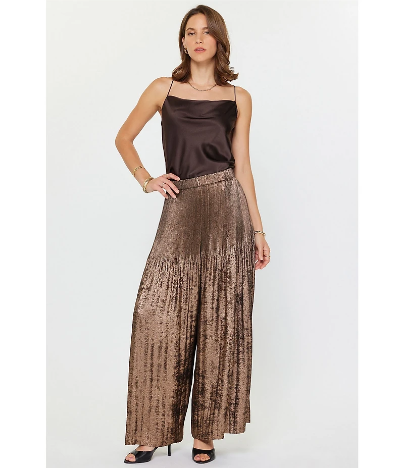 Current Air Metallic Shimmery Release Pleat Wide Leg Pants