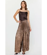 Current Air Metallic Shimmery Release Pleat Wide Leg Pants