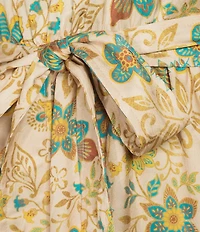 Current Air Mix Floral Border Print Split V-Neck Tie Waist Dress