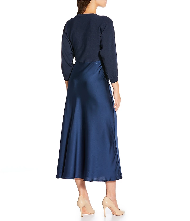 Current Air Mix Media Crew Neck 3/4 Sleeve Midi Dress