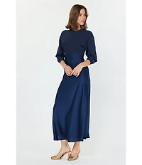 Current Air Mix Media Crew Neck 3/4 Sleeve Midi Dress