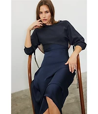 Current Air Mix Media Crew Neck 3/4 Sleeve Midi Dress