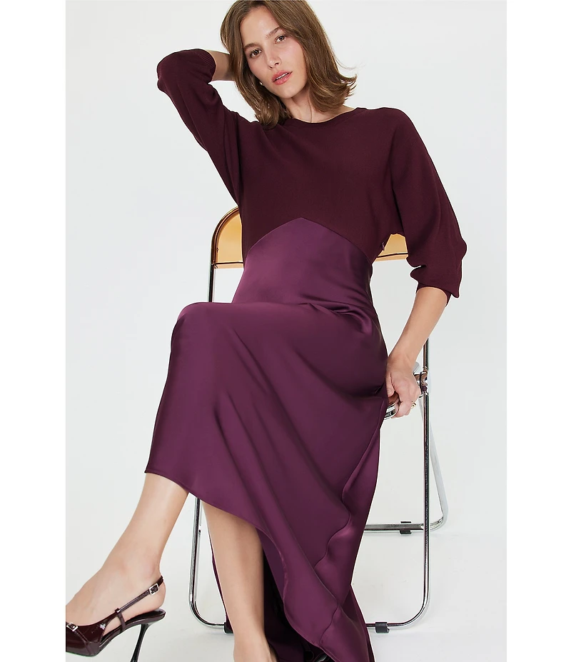 Current Air Mix Media Crew Neck 3/4 Sleeve Midi Dress