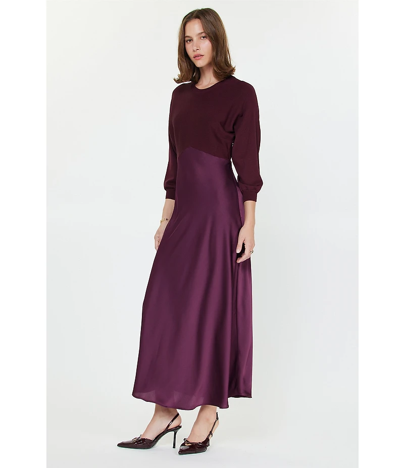 Current Air Mix Media Crew Neck 3/4 Sleeve Midi Dress