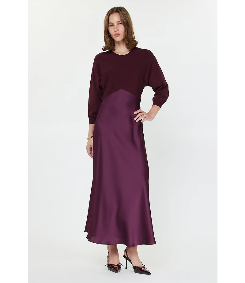 Current Air Mix Media Crew Neck 3/4 Sleeve Midi Dress