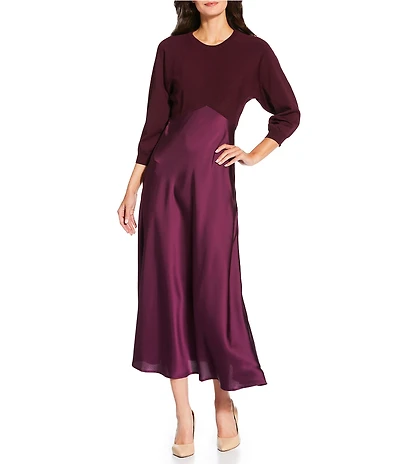 Current Air Mix Media Crew Neck 3/4 Sleeve Midi Dress