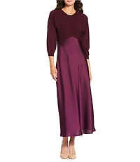 Current Air Mix Media Crew Neck 3/4 Sleeve Midi Dress