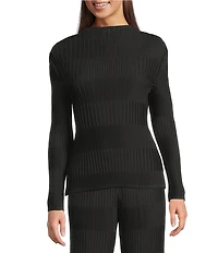 Current Air Novelty Pleated Mock Neck Long Sleeve Top
