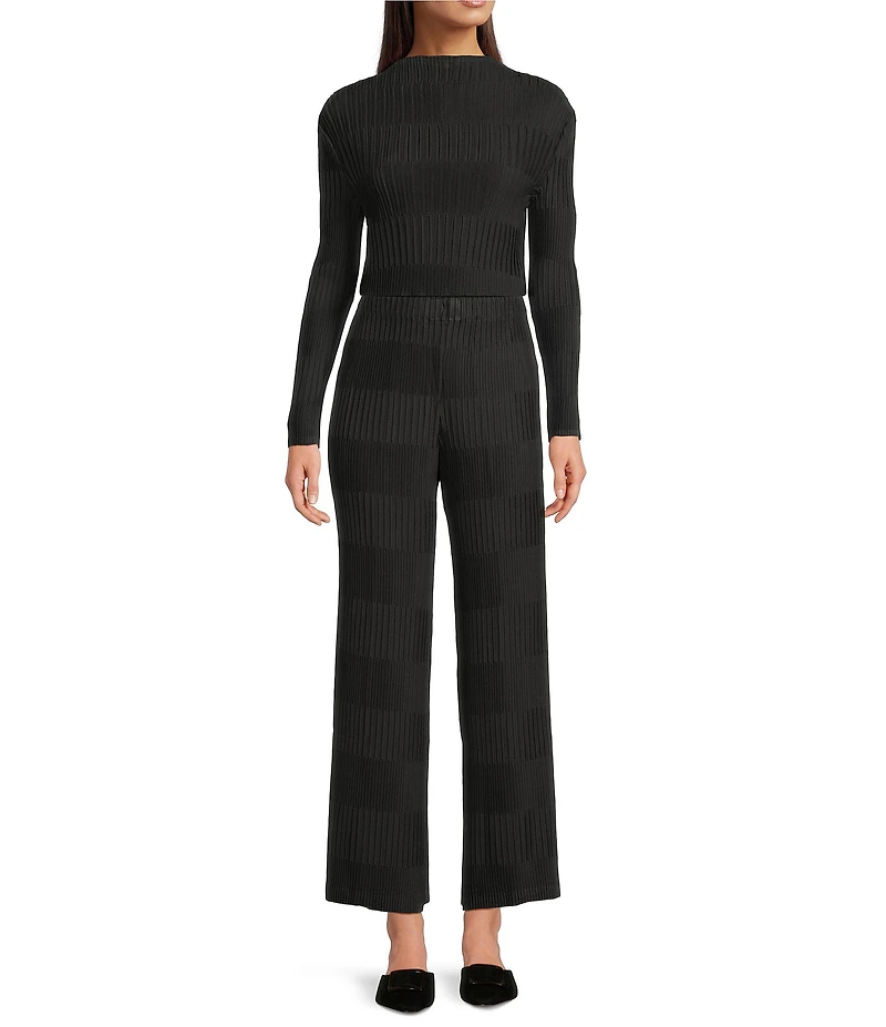 Current Air Novelty Pleated Mock Neck Long Sleeve Top