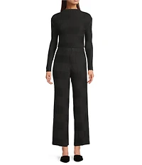 Current Air Novelty Pleated Mock Neck Long Sleeve Top