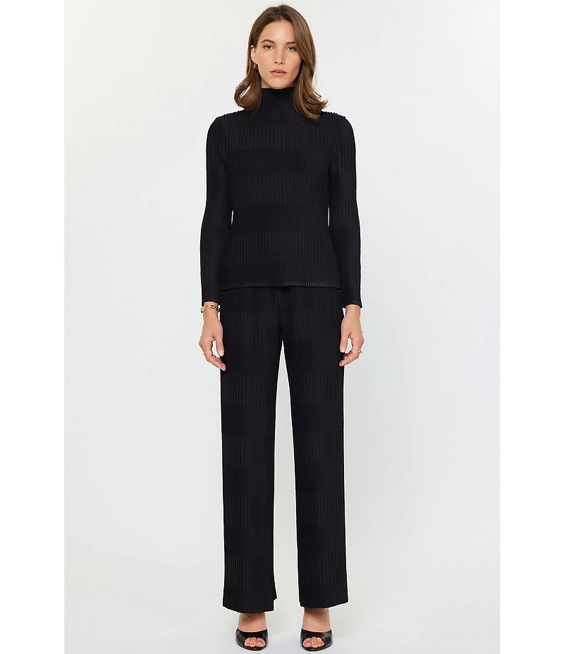 Current Air Novelty Pleated Mock Neck Long Sleeve Top